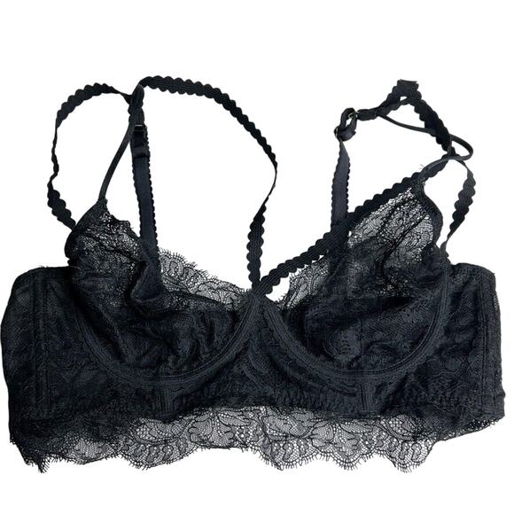 H&M Women's Bra 36B Black Lace Underwire Longline Sheer Sexy Bralette - Picture 1 of 6